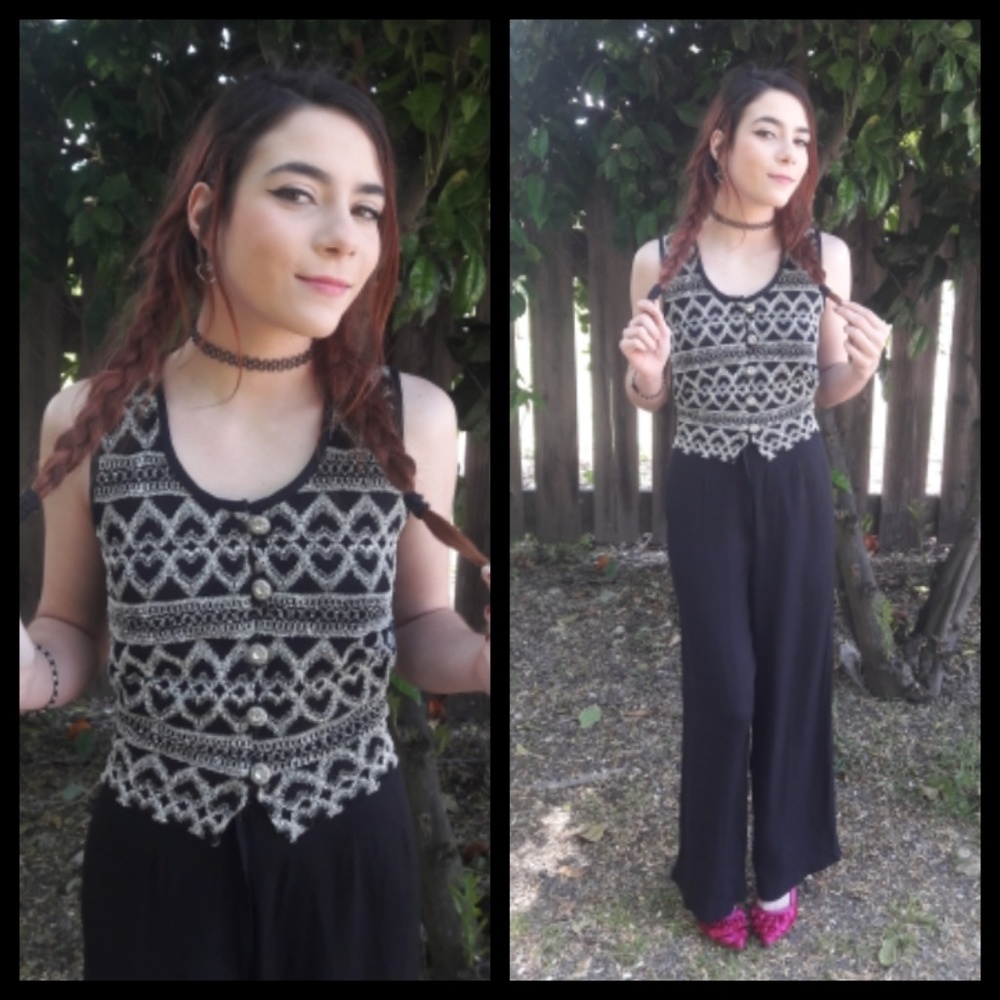 Amazing! Vtg 80's Heart top jumpsuit with ties!!